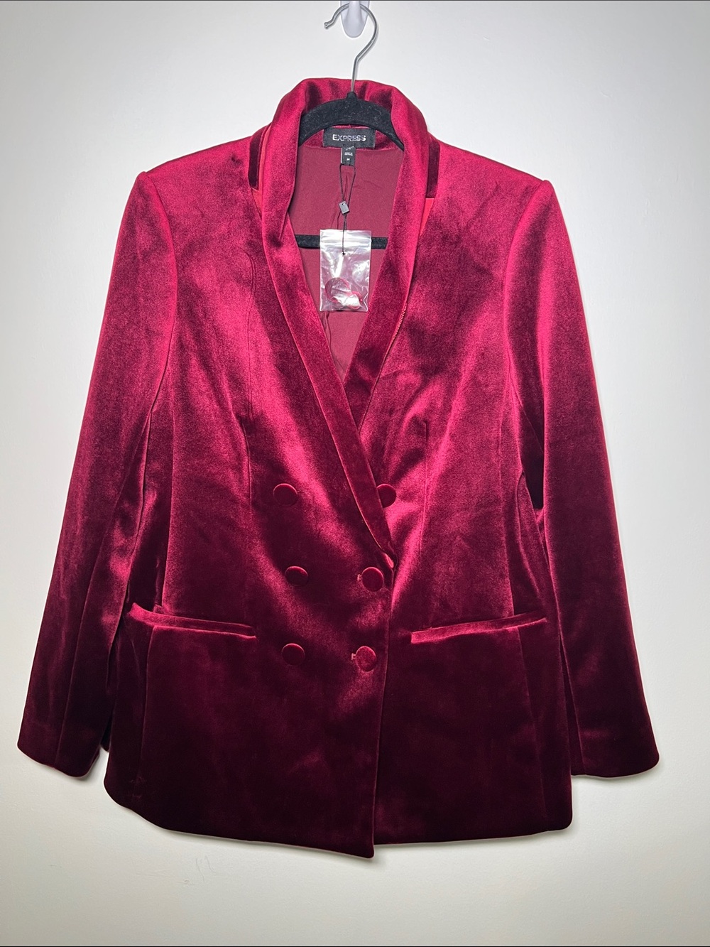 Express Women's Deep Wine Velvet Double-Breasted Blazer
